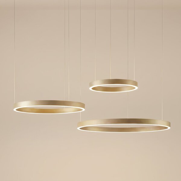 Quitani Lampă suspendată LED Aureon, auriu, Ø 80 cm, dimabilă, CCT, reglabil, Auriu / Alamă, Camera de zi / sufragerie, Aluminiu, Modern