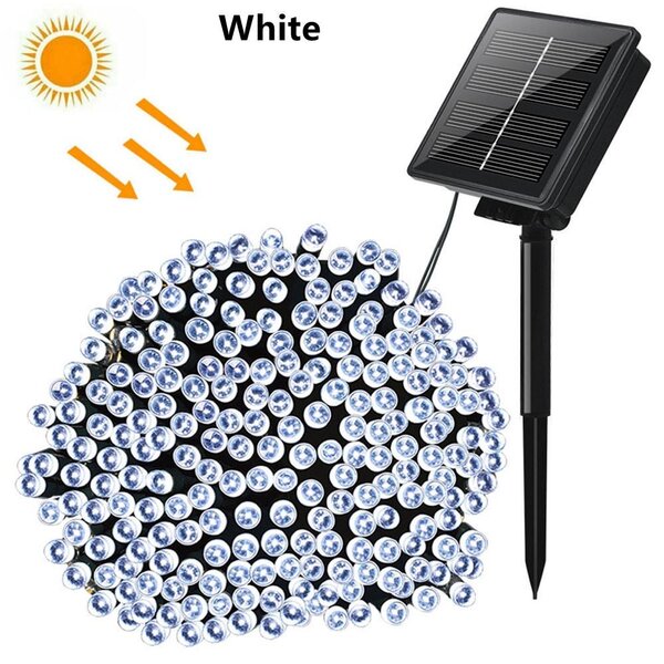 Instalatie cu incarcare solara, 300 LED, 30 metri, Alb rece