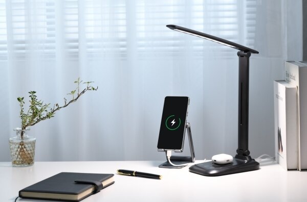 Immax 09106L - Lampă de birou LED LUMI, cu dimmer și încărcare wireless QI, LED/7W/230V, negru