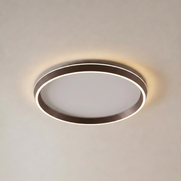 Lucande Plafonieră LED Rylan, maro, Ø 62 cm, dimabilă, CCT, reglabil, Maro / Rugină, Camera de zi / sufragerie, Metal, Modern