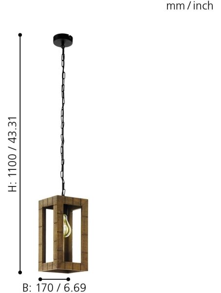 Eglo 43105 - Lustru cu lanț TAKHIRA 1xE27/60W/230V arțar