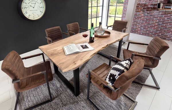 Masa dreptunghiulara cu blat din lemn de salcam Tables & Benches 140x80x77 cm maro/negru