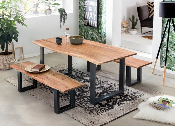 Masa dreptunghiulara cu blat din lemn de salcam Tables & Benches 140x80x77 cm maro/negru