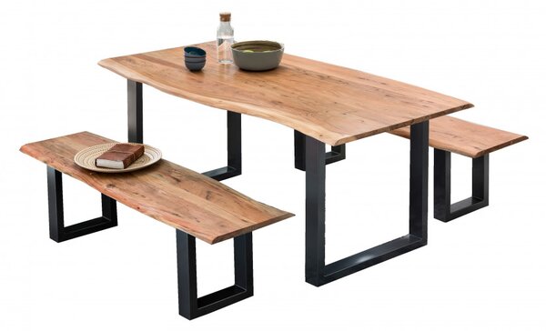 Masa dreptunghiulara cu blat din lemn de salcam Tables & Benches 140x80x77 cm maro/negru