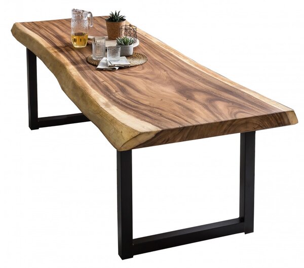 Masa dreptunghiulara cu blat din lemn de suar Tables & Benches 200 x 100 x 78,5 cm maro/negru