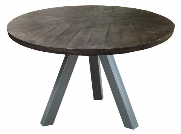 Masa rotunda cu blat din lemn de mango Tables&Benches 120x120x76 cm maro inchis/argintiu