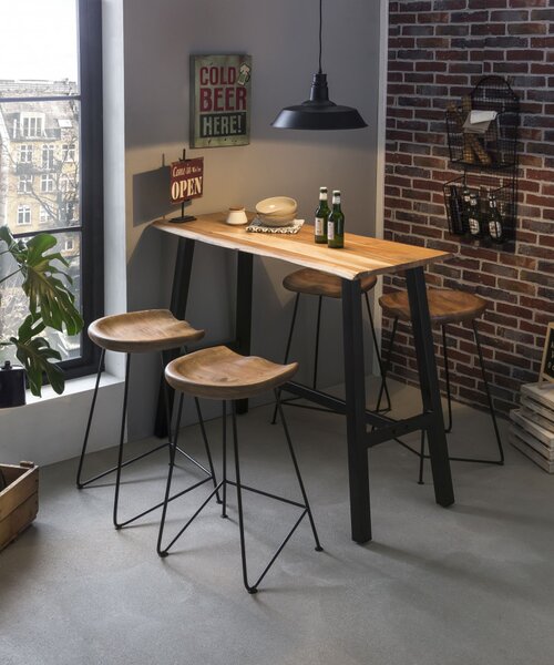 Masa de bar dreptunghiulara din lemn de salcam Tables&Benches 124,5x51x112 cm negru/maro