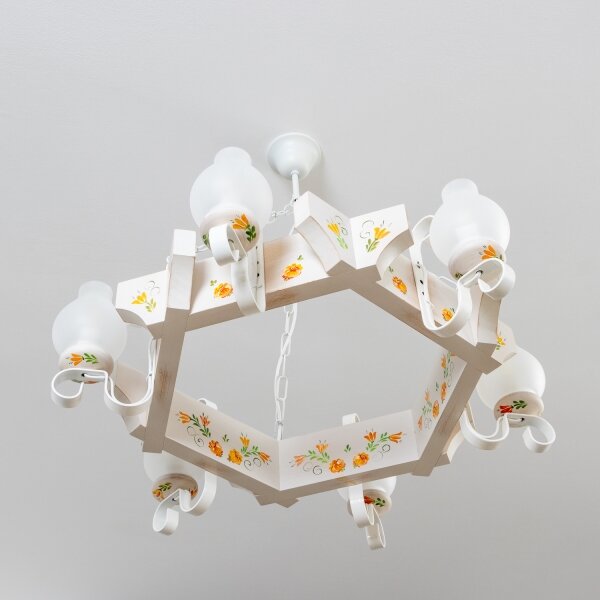 Brilagi - Candelabru suspendat cu lanț QUEEN 6xE14/40W/230V fag/crem