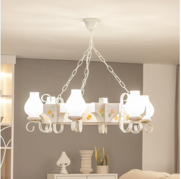 Brilagi - Candelabru suspendat cu lanț QUEEN 6xE14/40W/230V fag/crem