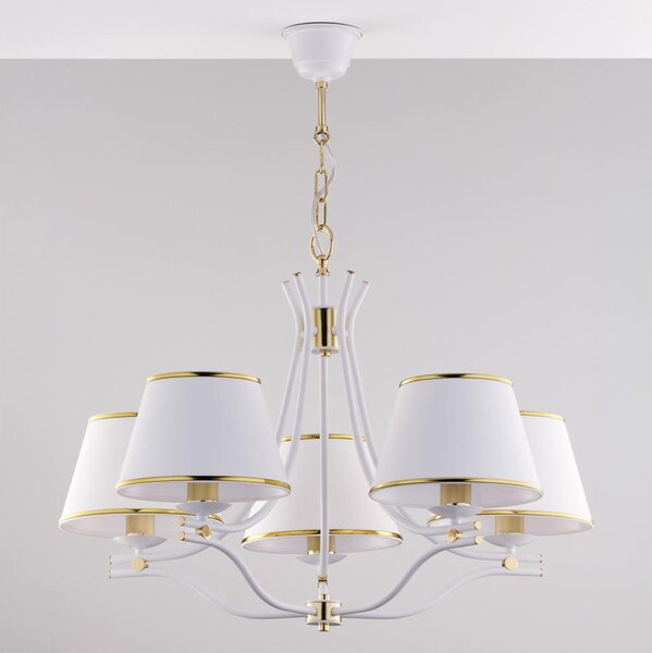 Jupiter 2084 - Candelabru pe lanț SAMBA, 5xE27/15W/230V, alb/auriu