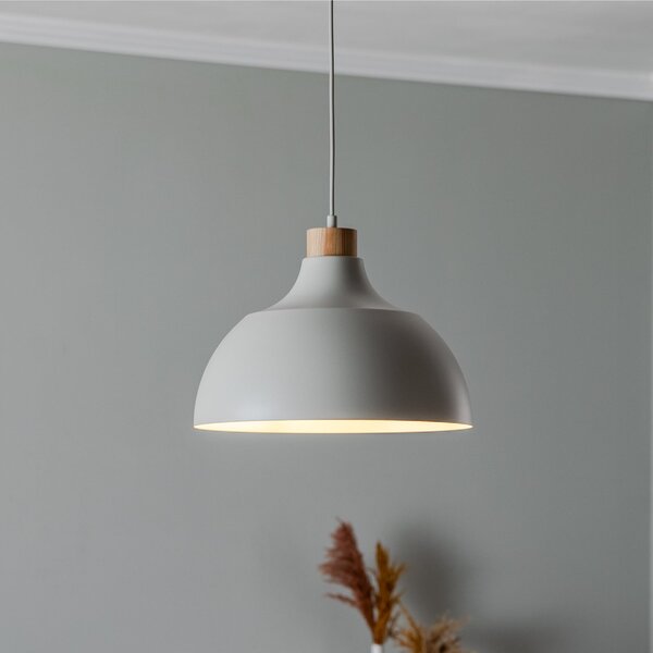 Envostar Lampă suspendată Kaitt, bej, Ø 34 cm, detaliu din lemn, reglabil, Bej, Camera de zi / sufragerie, Metal, Scandinavă