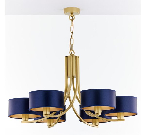 Jupiter 2095 - Candelabru ARTHUR cu lanț 6xE27/15W/230V albastru/auriu