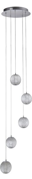 Searchlight Lampă suspendată LED Allure, crom, rotundă, 5 becuri, reglabil, Gri, Camera de zi / sufragerie, Metal, Modern, glob