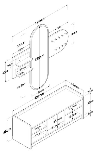 Mobilier hol Vosiku 3 (alb + nuc). 1093953