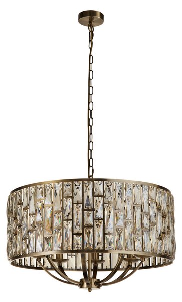 Searchlight Suspensie Bijou, 8 lumini, alamă, sticlă de cristal, reglabil, Auriu / Alamă, Camera de zi / sufragerie, Metal