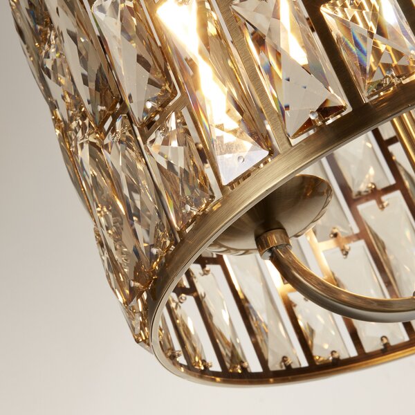 Searchlight Suspensie Bijou, 3 lumini, alamă, sticlă de cristal, reglabil, Auriu / Alamă, Camera de zi / sufragerie, Metal