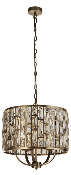 Searchlight Suspensie Bijou, 5 lumini, alamă, sticlă de cristal, reglabil, Auriu / Alamă, Camera de zi / sufragerie, Metal