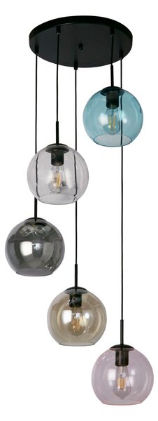 Searchlight Mardi Gras II, corp de iluminat suspendat, 5 lumini, rotund, negru, reglabil, Negru, Camera de zi / sufragerie, Metal, Modern