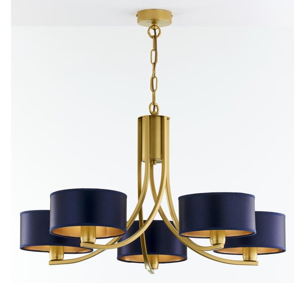 Jupiter 2094 - Candelabru ARTHUR suspendat cu lanț, 5xE27/15W/230V, albastru/auriu