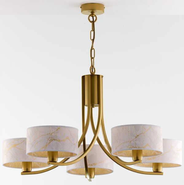 Jupiter 2097 - Candelabru suspendat pe lanț ARTHUR 5xE27/15W/230V alb/auriu/decor marmură