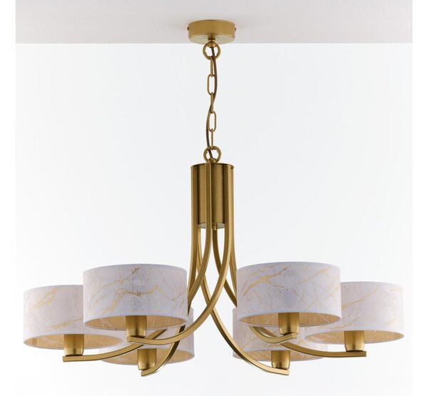 Jupiter 2098 - Lustru cu lanț ARTHUR 6xE27/15W/230V alb/auriu/decor marmură