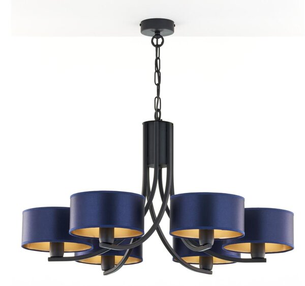 Jupiter 2102 - Candelabru cu lanț ARTHUR 6xE27/15W/230V albastru/negru