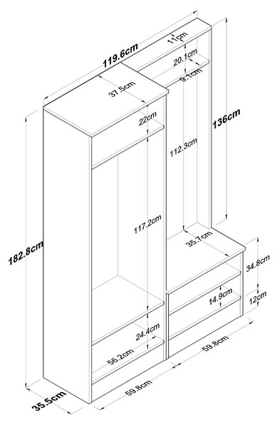Mobilier hol Bivake 2 (alb + nuc). 1093973