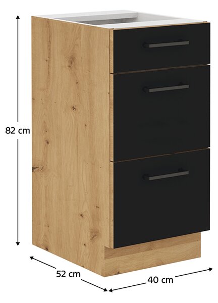 KONDELA Dulap inferior cu sertare, stejar artizan/ negru mat, MONRO 40 D 3S BB