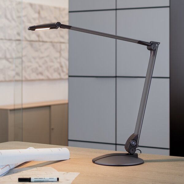 Maul Lampă de birou cu LED MAULoptimus bază antracit dimabil CCT, reglabil, Negru, Studiu / Birou, Aluminiu, Modern