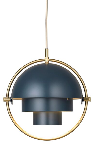 GUBI Lampă suspendată Gubi Multi-Lite, Ø 27 cm, alamă/albastru închis, reglabil, Albastru, Camera de zi / sufragerie, Metal, Design