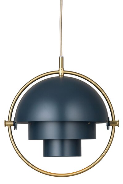 GUBI Lampă suspendată Gubi Multi-Lite, Ø 27 cm, alamă/albastru închis, reglabil, Albastru, Camera de zi / sufragerie, Metal, Design