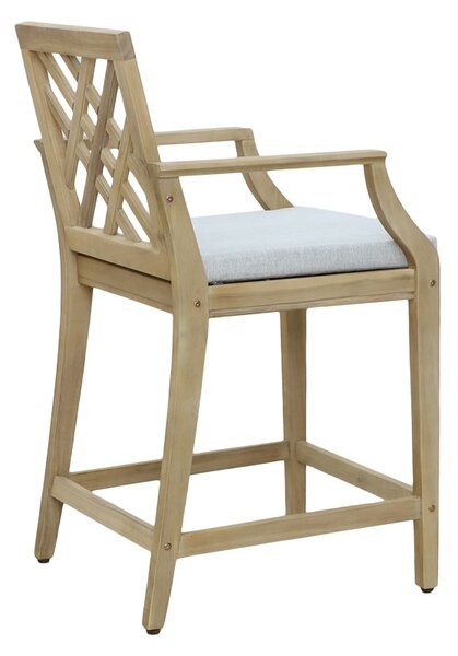 Scaun de bar pentru exterior, Model Amalfi, culoare bej si natural, lemn masiv de salcam, 59x63.5x104.9 cm
