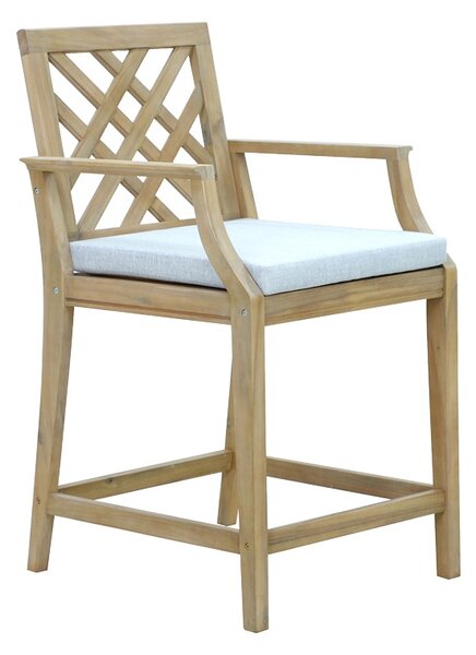 Scaun de bar pentru exterior, Model Amalfi, culoare bej si natural, lemn masiv de salcam, 59x63.5x104.9 cm