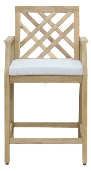 Scaun de bar pentru exterior, Model Amalfi, culoare bej si natural, lemn masiv de salcam, 59x63.5x104.9 cm