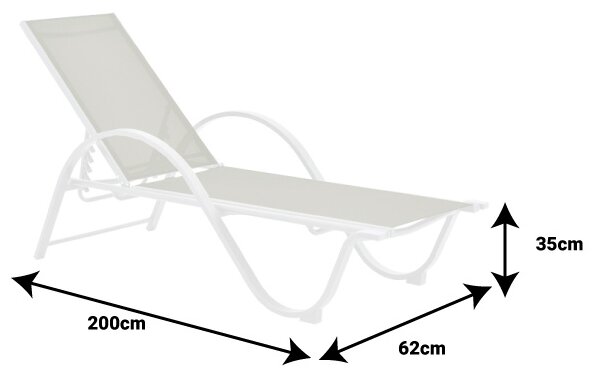 Sezlong cu brate, Model Attain, culoare alb, aluminiu si textil, 200x62x35 cm