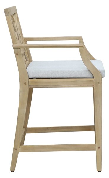 Scaun de bar pentru exterior, Model Amalfi, culoare bej si natural, lemn masiv de salcam, 59x63.5x104.9 cm