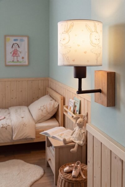 Brilagi - Lampă de perete BOBO WOOD 1xE27/25W/230V stejar/negru/alb/iepurași