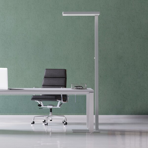 Maul Lampadar LED MAULjaval, argintiu, 196 cm, bază dimabilă, reglabil, Metalic, Studiu / Birou, Aluminiu, Modern