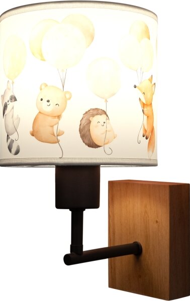 Brilagi - Lampă de perete BOBO WOOD 1xE27/25W/230V stejar/negru/alb/cu animale