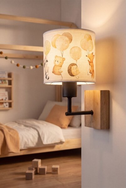 Brilagi - Lampă de perete BOBO WOOD 1xE27/25W/230V stejar/negru/alb/cu animale