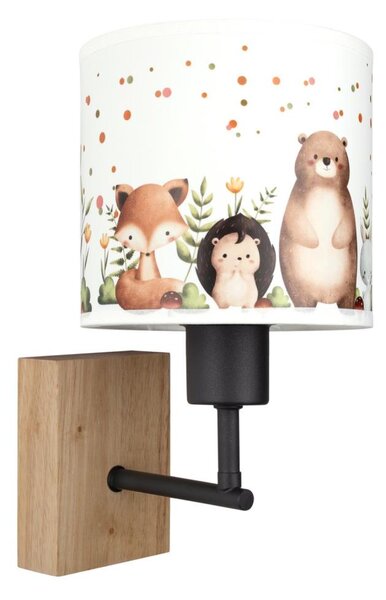 Brilagi - Aplica de perete BOBO WOOD 1xE27/25W/230V stejar/negru/alb/cu motive animale