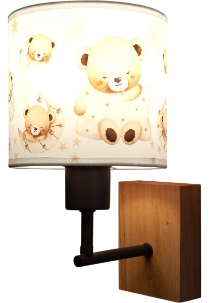 Brilagi - Aplică de perete BOBO WOOD 1xE27/25W/230V stejar/negru/alb/cu ursuleți