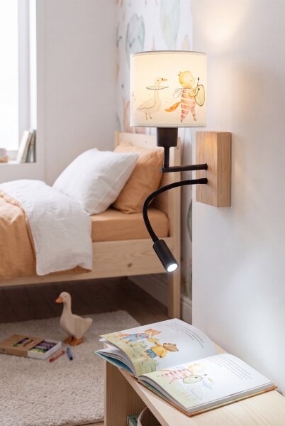 Brilagi - Lampă LED flexibilă BOBO WOOD 1xE27/25W/230V + LED/3W stejar/negru/alb/imprimeu animal