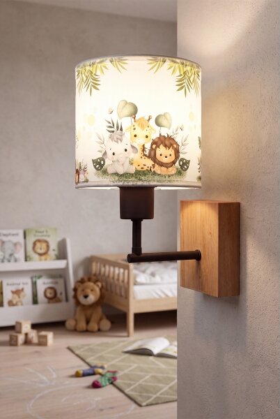 Brilagi - Aplică de perete BOBO WOOD 1xE27/25W/230V stejar/negru/alb/verde/junglă