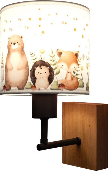 Brilagi - Aplica de perete BOBO WOOD 1xE27/25W/230V stejar/negru/alb/cu motive animale