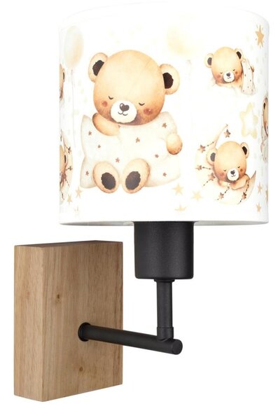 Brilagi - Aplică de perete BOBO WOOD 1xE27/25W/230V stejar/negru/alb/cu ursuleți