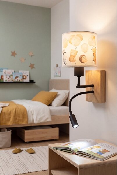 Brilagi - LED Flex. lampă BOBO WOOD 1xE27/25W/230V + LED/3W stejar/negru/alb/animal