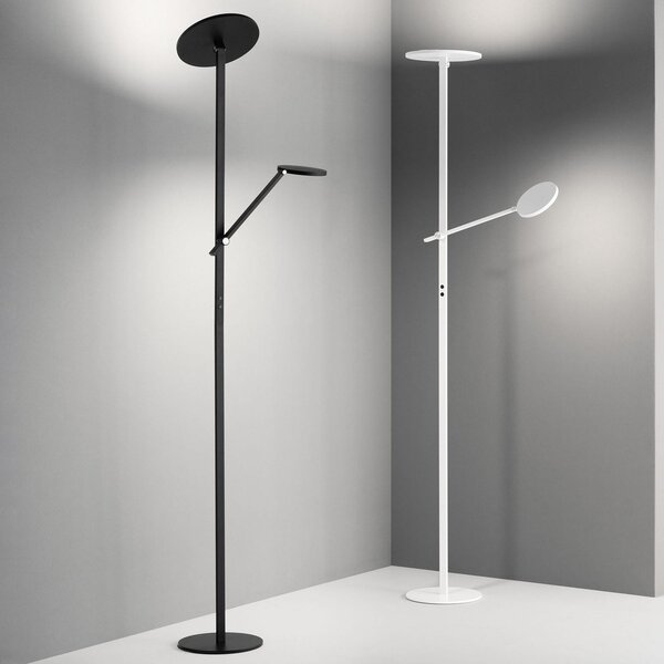 Fabas Luce Regina lampadar LED cu braț de lectură, 2 becuri, alb, reglabil, Alb, Camera de zi / sufragerie, Metal, Modern, Lumină de lectură
