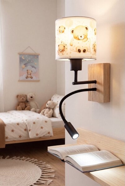 Brilagi - Lampă LED Flex. BOBO WOOD 1xE27/25W/230V + LED/3W stejar/negru/alb/miere
