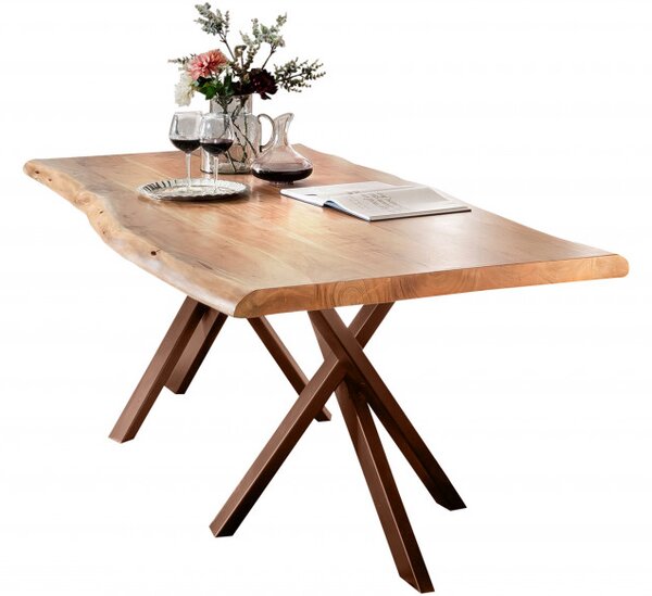 Masa dreptunghiulara cu blat din lemn de salcam Tables & Benches 160 x 85 x 76 cm maro
